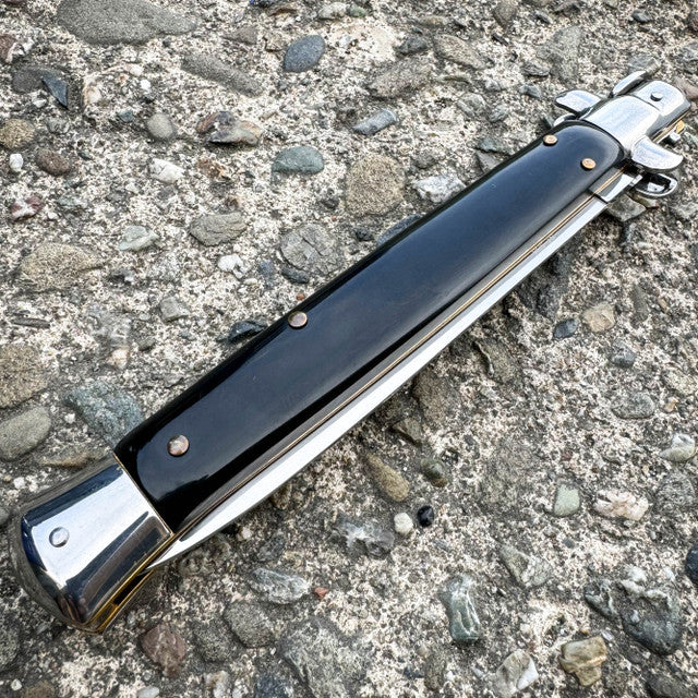 Big Boy Auto Italian Stiletto Switchblade Black with Nylon Sheath