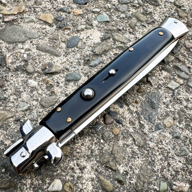 Big Boy Auto Italian Stiletto Switchblade Black with Nylon Sheath