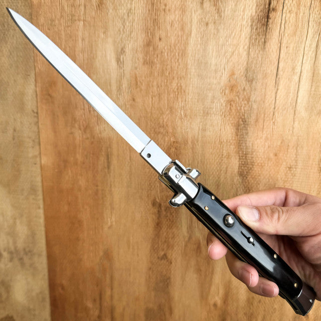Big Boy Auto Italian Stiletto Switchblade Black with Nylon Sheath