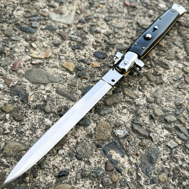 Big Boy Auto Italian Stiletto Switchblade Black with Nylon Sheath