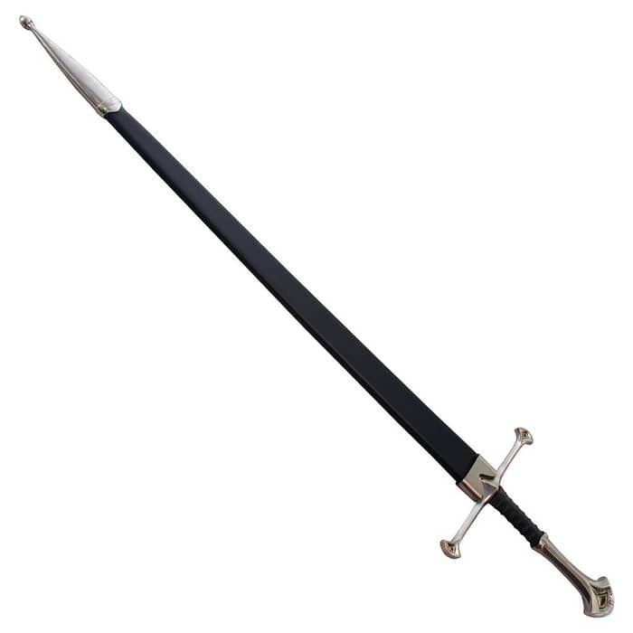 Andúril Sword Flame of the West replica from The Lord of the Rings featuring Aragorn's engraved blade and ornate medieval-style hilt.