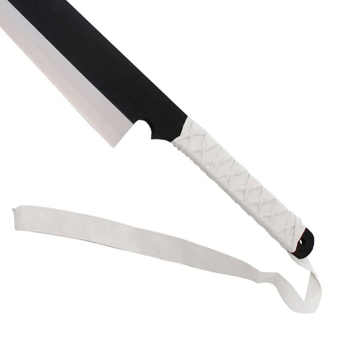Tensa Zangetsu Bankai sword replica from Bleach featuring Ichigo Kurosaki's iconic black blade and wrapped handle.