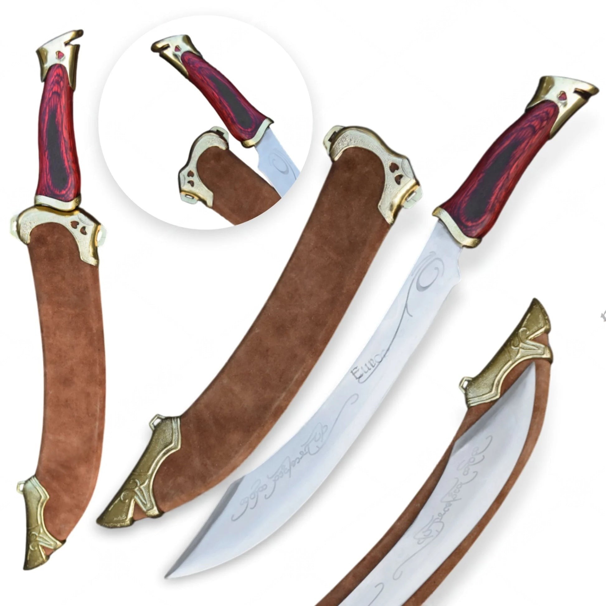 Strider Aragorn Elven knife replica from The Lord of the Rings featuring a detailed stainless steel blade and elegant Elven-style handle.