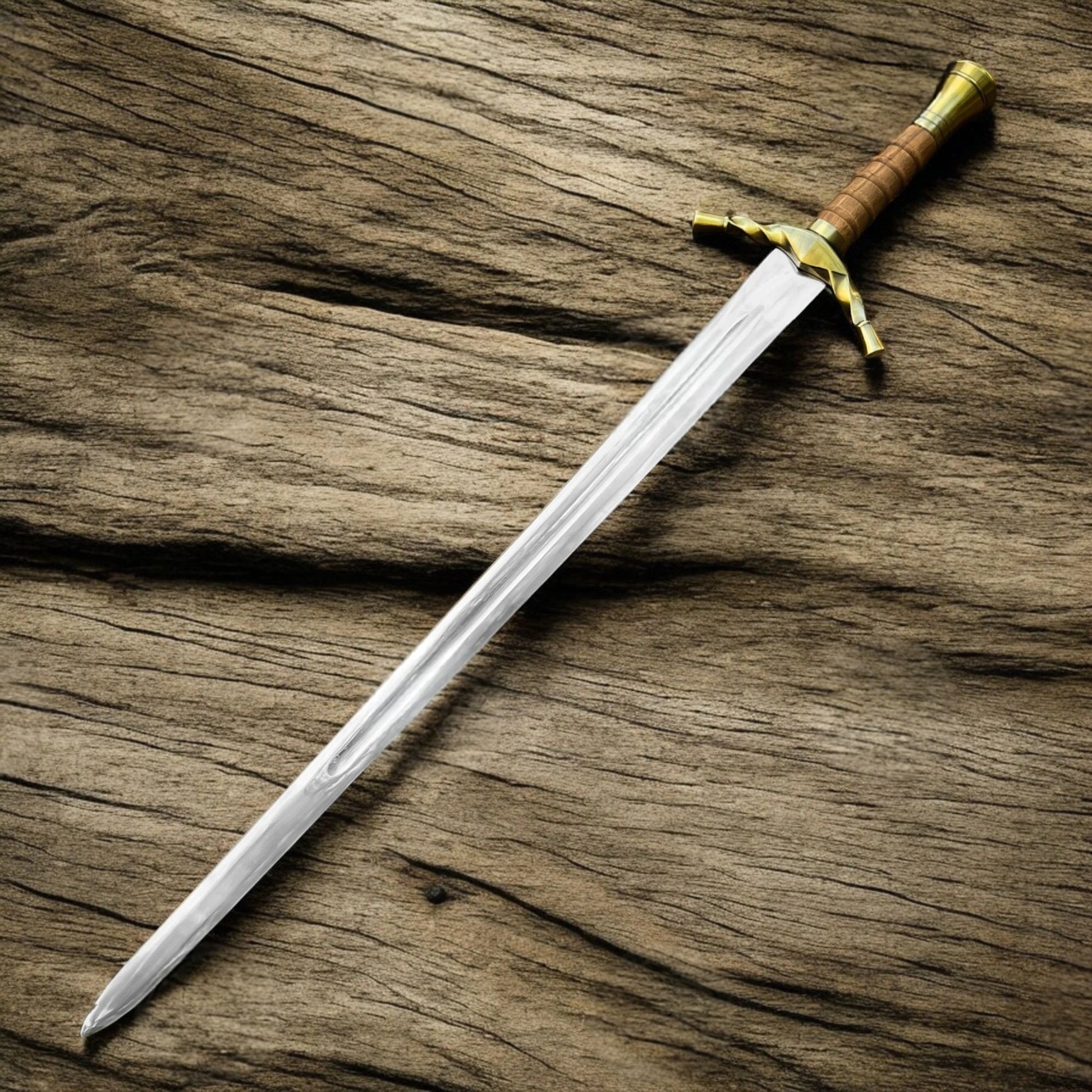 Boromir sword replica from The Lord of the Rings featuring a silver-finished blade with an ornate medieval-style hilt.