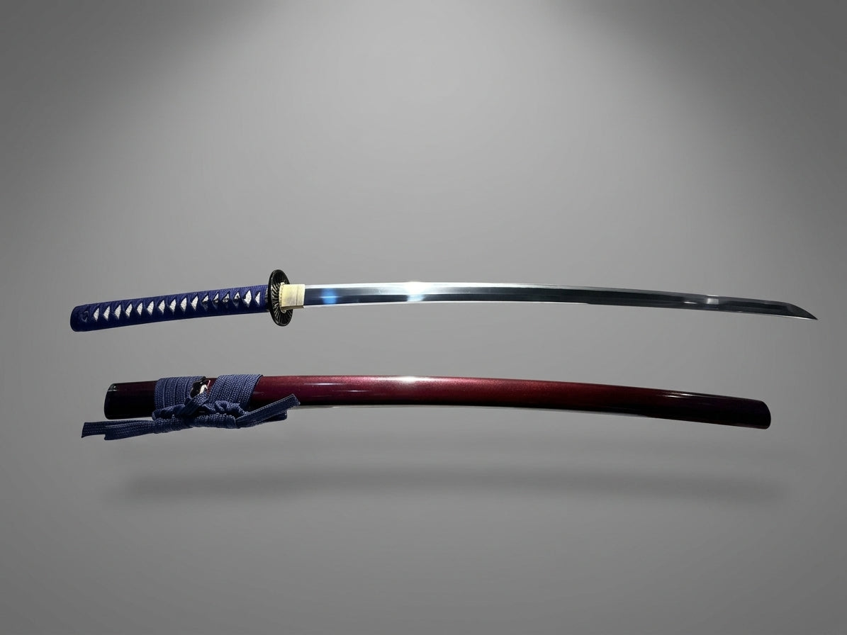 Blue Japanese Katana Sword with Red Saya Traditional Samurai Replica