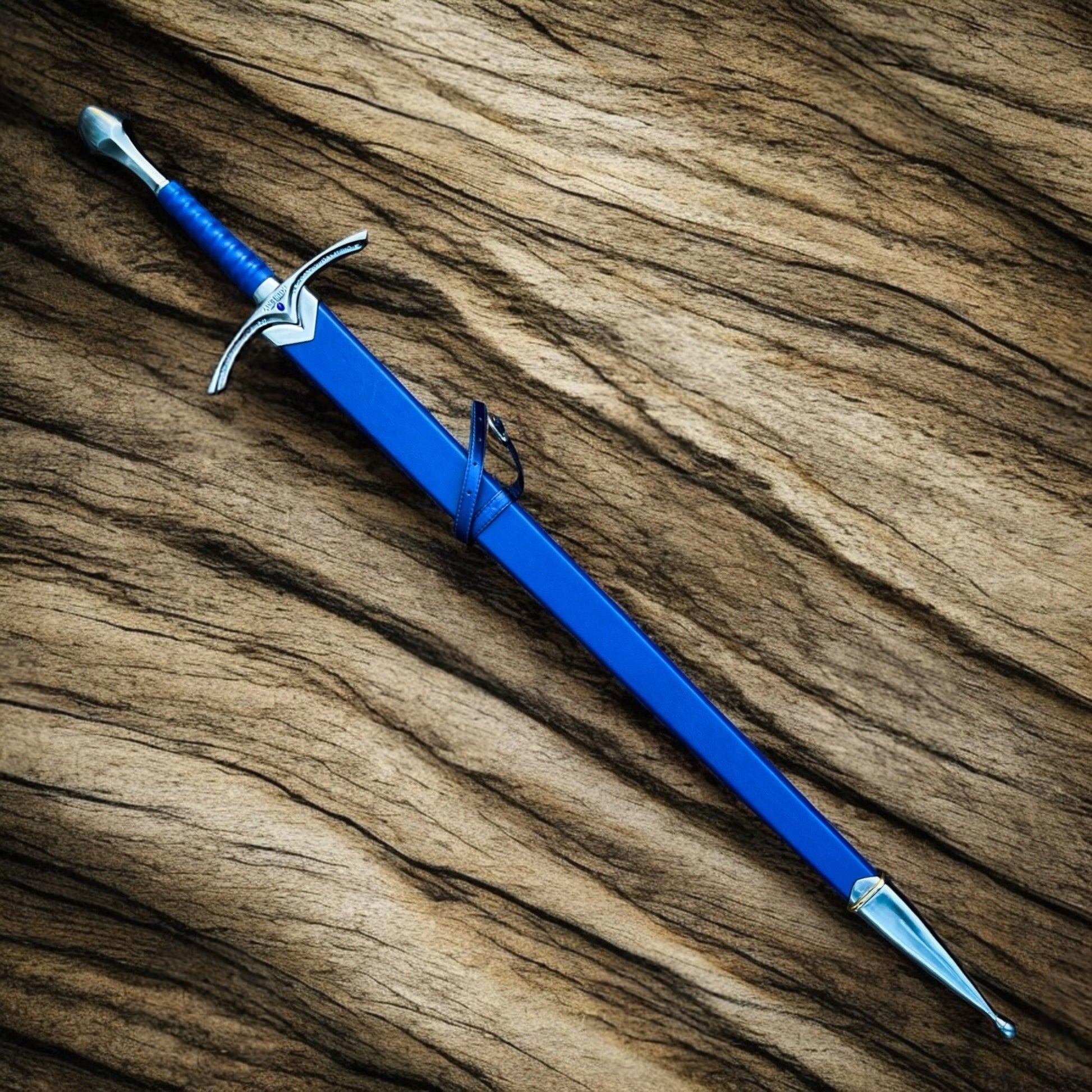 Glamdring sword replica from The Lord of the Rings featuring Gandalf's engraved Elven blade and ornate silver hilt.