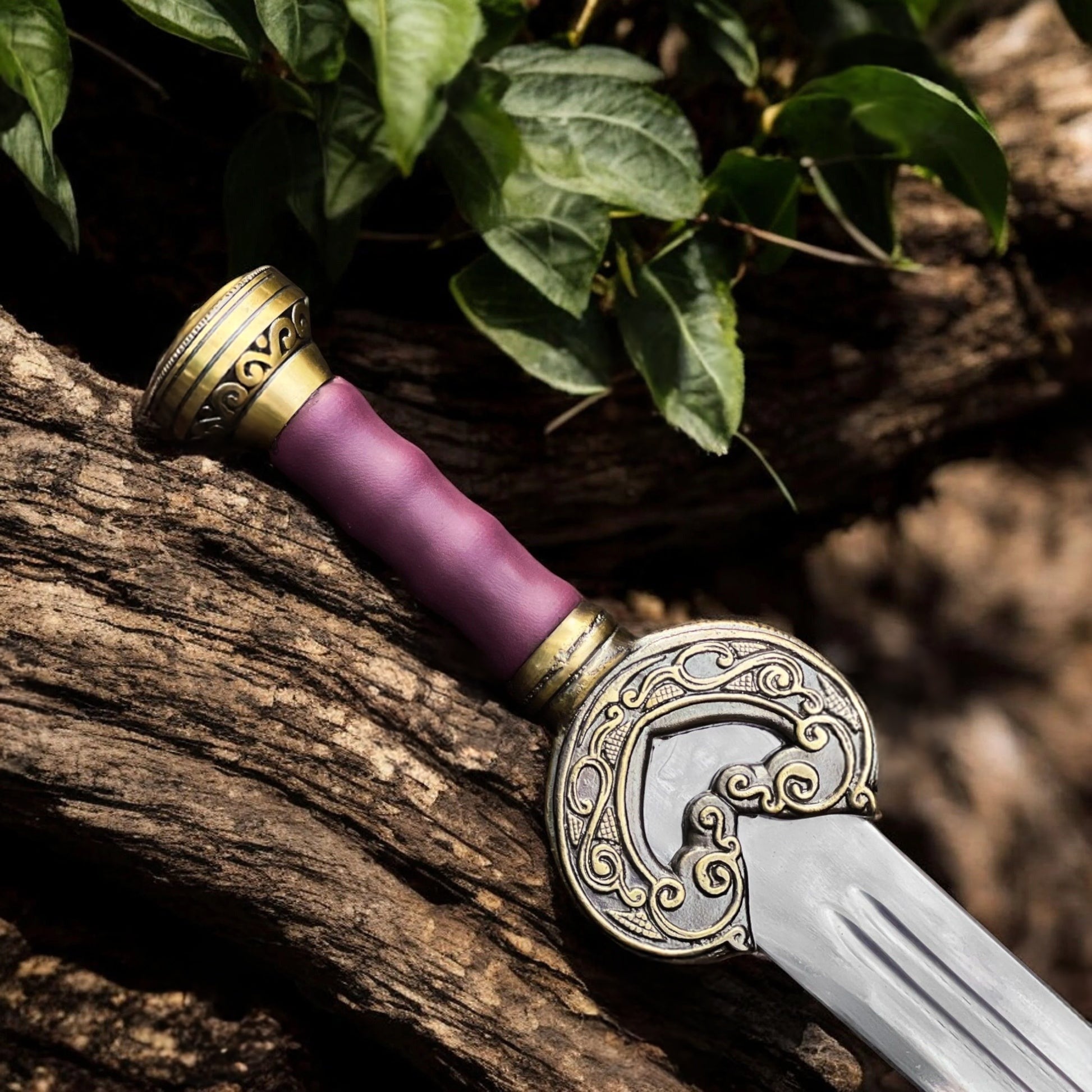 King Théoden's Herugrim movie sword replica from The Lord of the Rings featuring a detailed medieval-style blade and ornate hilt.