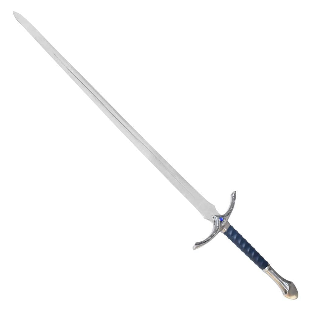 Glamdring sword replica from The Lord of the Rings featuring Gandalf's engraved Elven blade and ornate silver hilt.