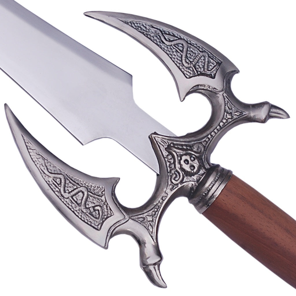 Kilgorin Sword of Darkness fantasy replica by Kit Rae featuring a brown grip, ornate guard, and decorative display design.