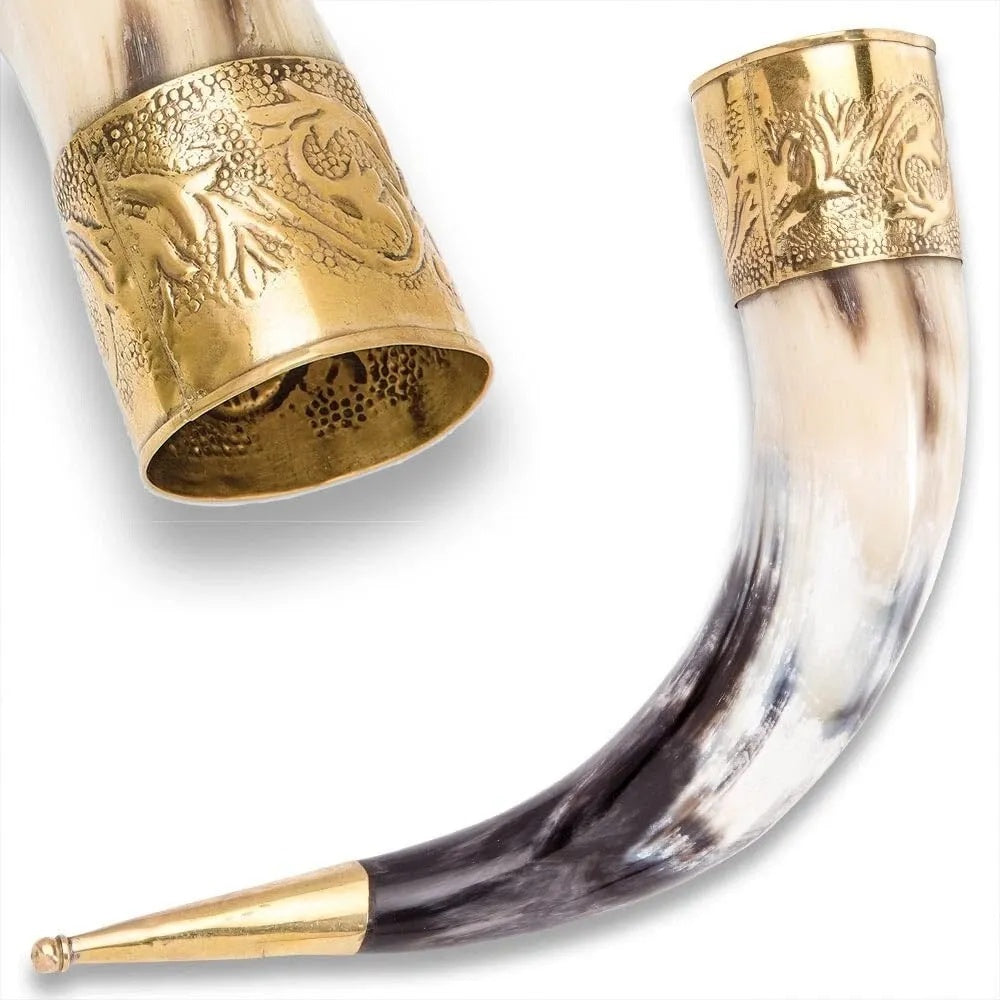 Medieval Brass Trim Viking Horn Drinking Mug 15" Natural Cow Horn