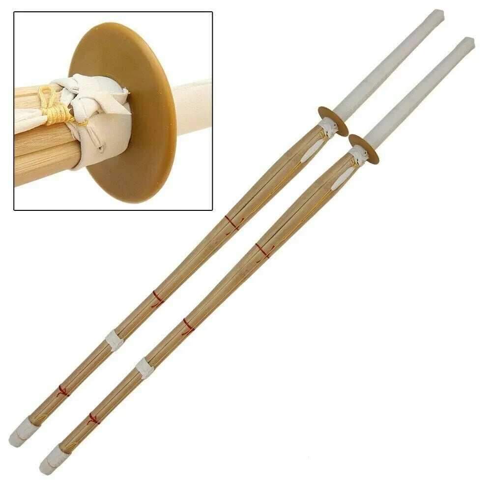Pair of Kendo Shinai Bamboo Katana Practice Training Swords with Guard and Ring
