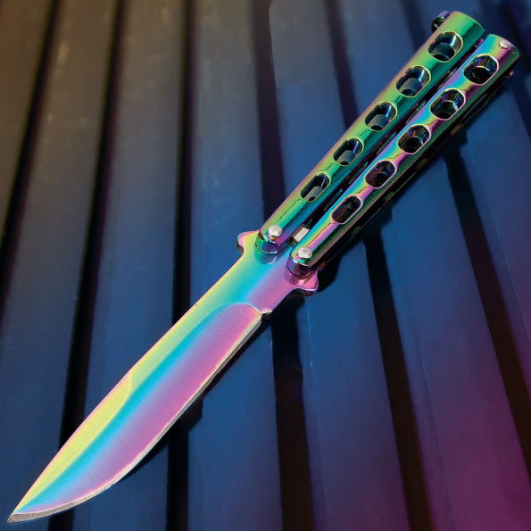 Slotted Butterfly Knife with Skeletonized Handle & Latch Lock