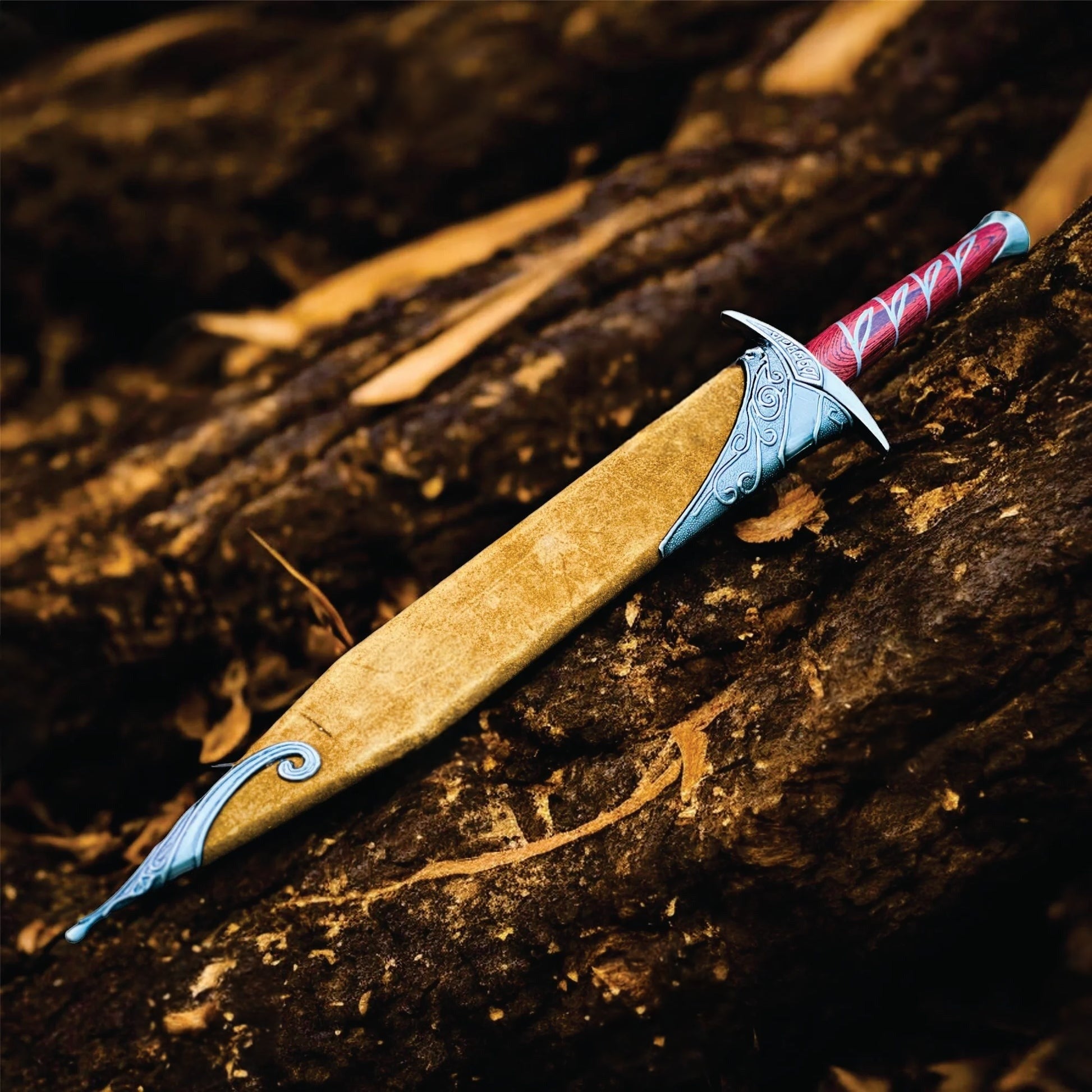 Sting sword collectible replica from The Lord of the Rings featuring an Elven-style blade with a matching scabbard.
