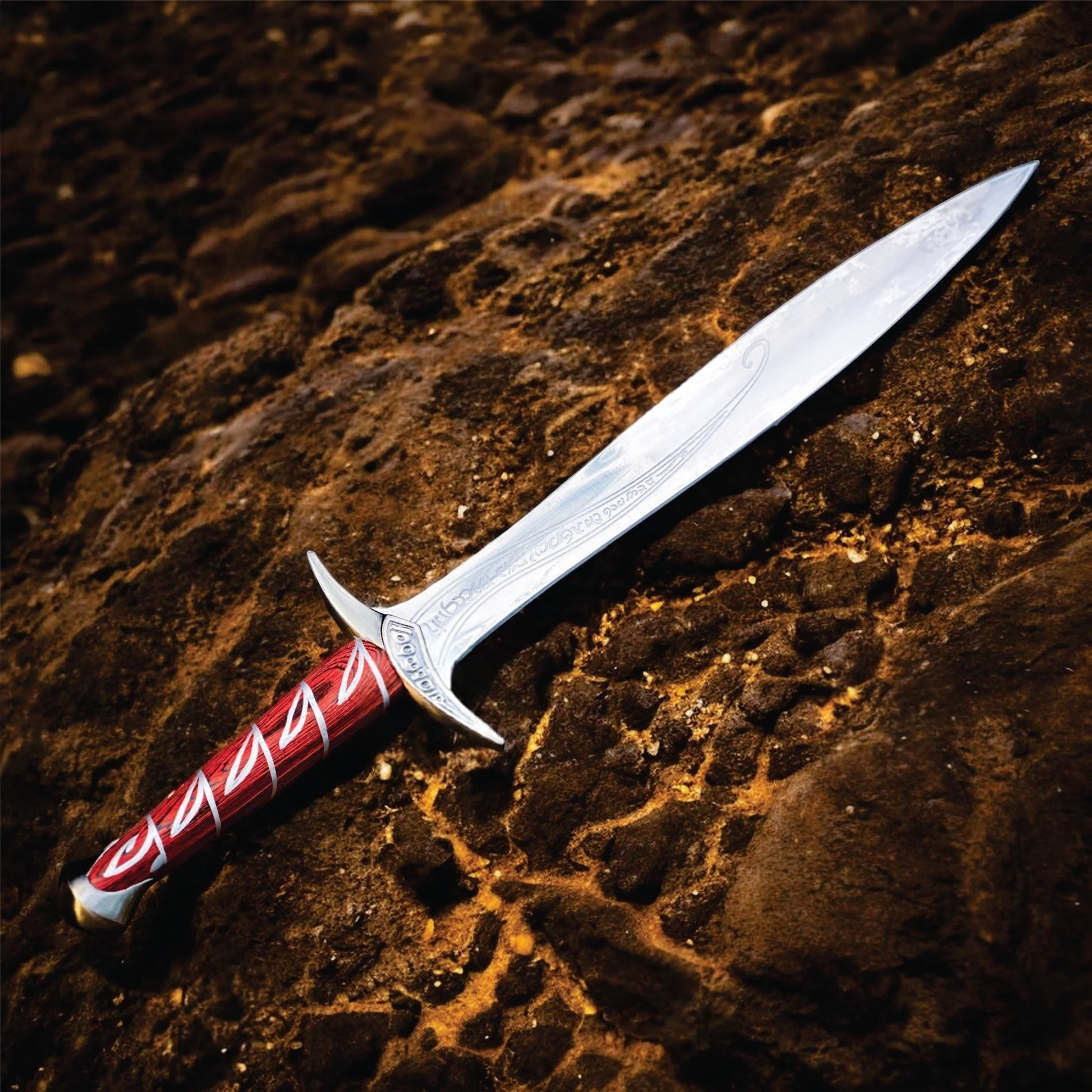 36-inch Sting sword movie replica from The Lord of the Rings featuring a stainless steel Elven-style blade and detailed hilt.