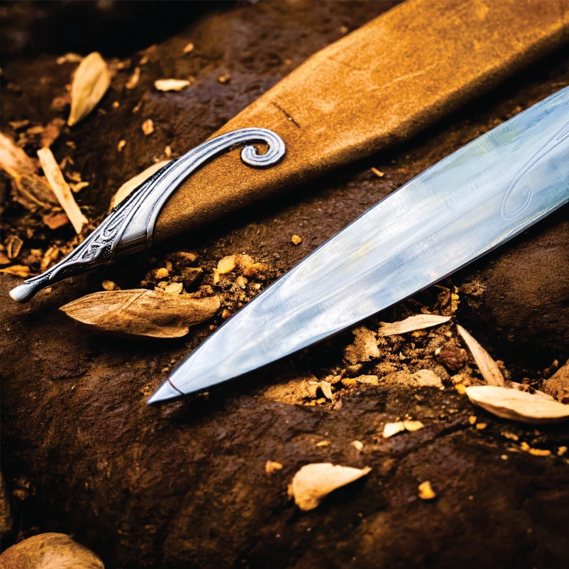 36-inch Sting sword movie replica from The Lord of the Rings featuring a stainless steel Elven-style blade and detailed hilt.
