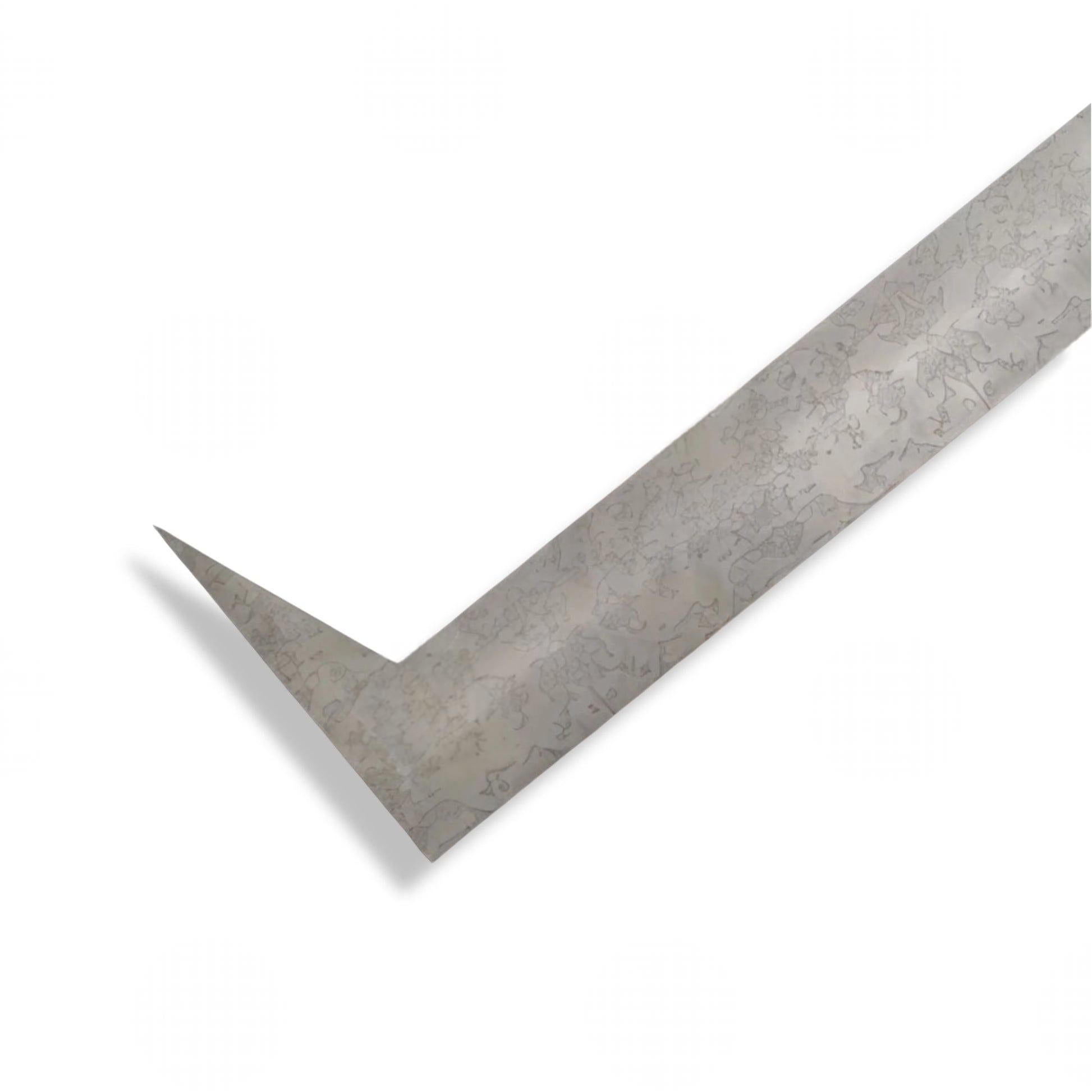 A single metal L-shaped corner piece with a textured, mottled gray finish, shown diagonally on a plain white background.