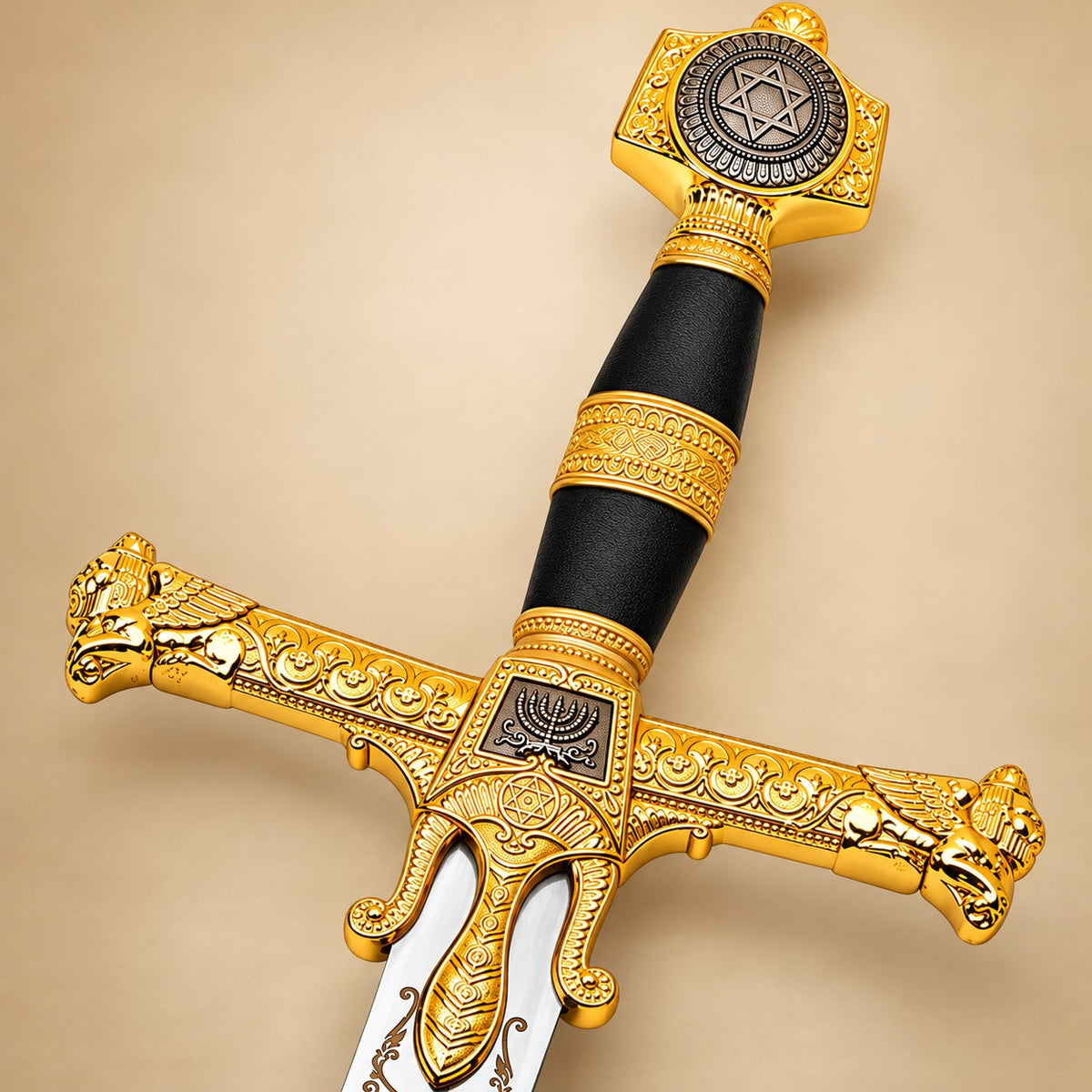 Legends in Steel King Solomon Decorative Medieval Sword with Ornate Hilt, Polished Stainless Steel Blade, and Free Wall Mount Plaque
