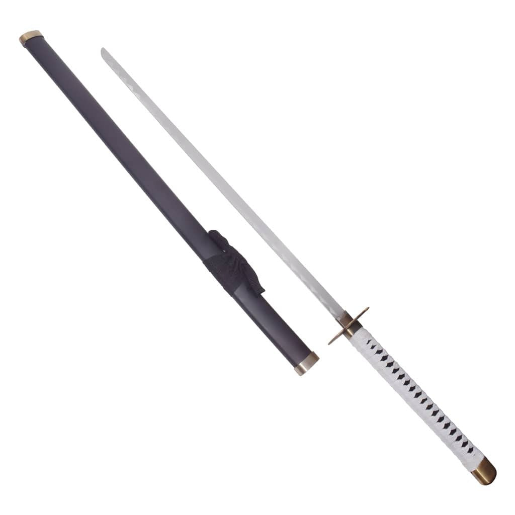 Roronoa Zoro's Yubashiri sword replica from One Piece featuring a traditional katana blade with an elegant black scabbard.
