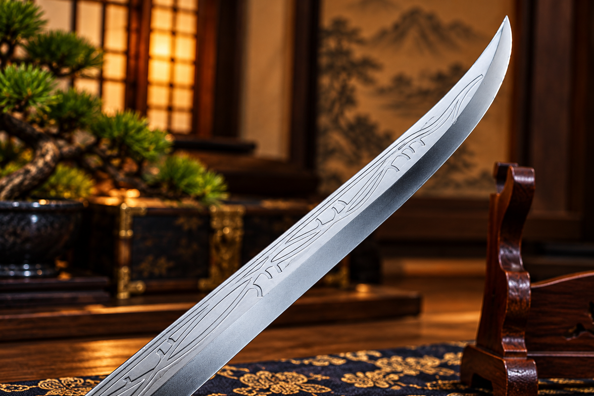 37.5-inch silver elven fantasy foam sword with an elegant medieval saber design, curved blade, and decorative fantasy styling for cosplay costumes, themed events, and collector displays.