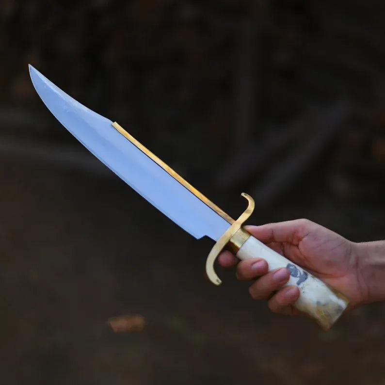 Barney Ross Signature Bowie Knife Replica with D2 Steel Blade and Leather Sheath