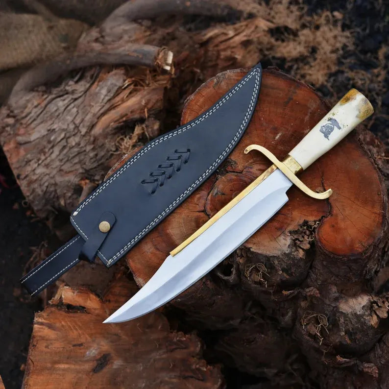 Barney Ross Signature Bowie Knife Replica with D2 Steel Blade and Leather Sheath