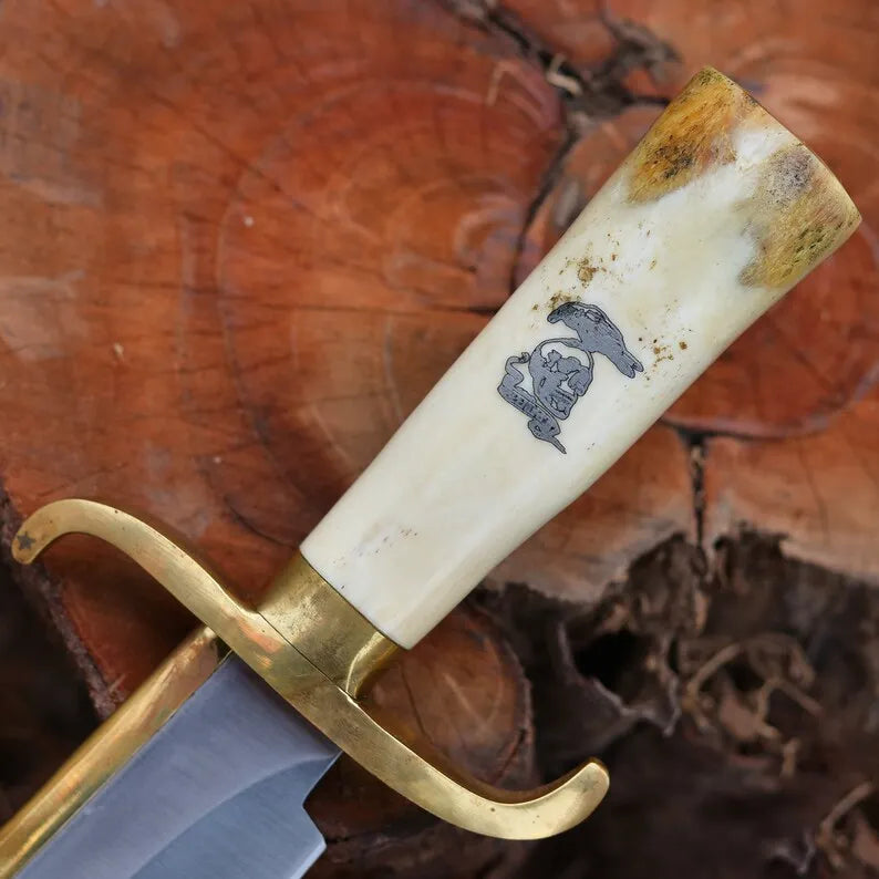 Barney Ross Signature Bowie Knife Replica with D2 Steel Blade and Leather Sheath