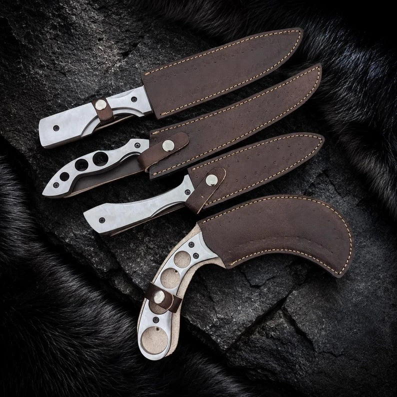 Dexter Morgan 4-Piece Knife Cosplay Set with Stainless Steel Blades and Leather Sheaths
