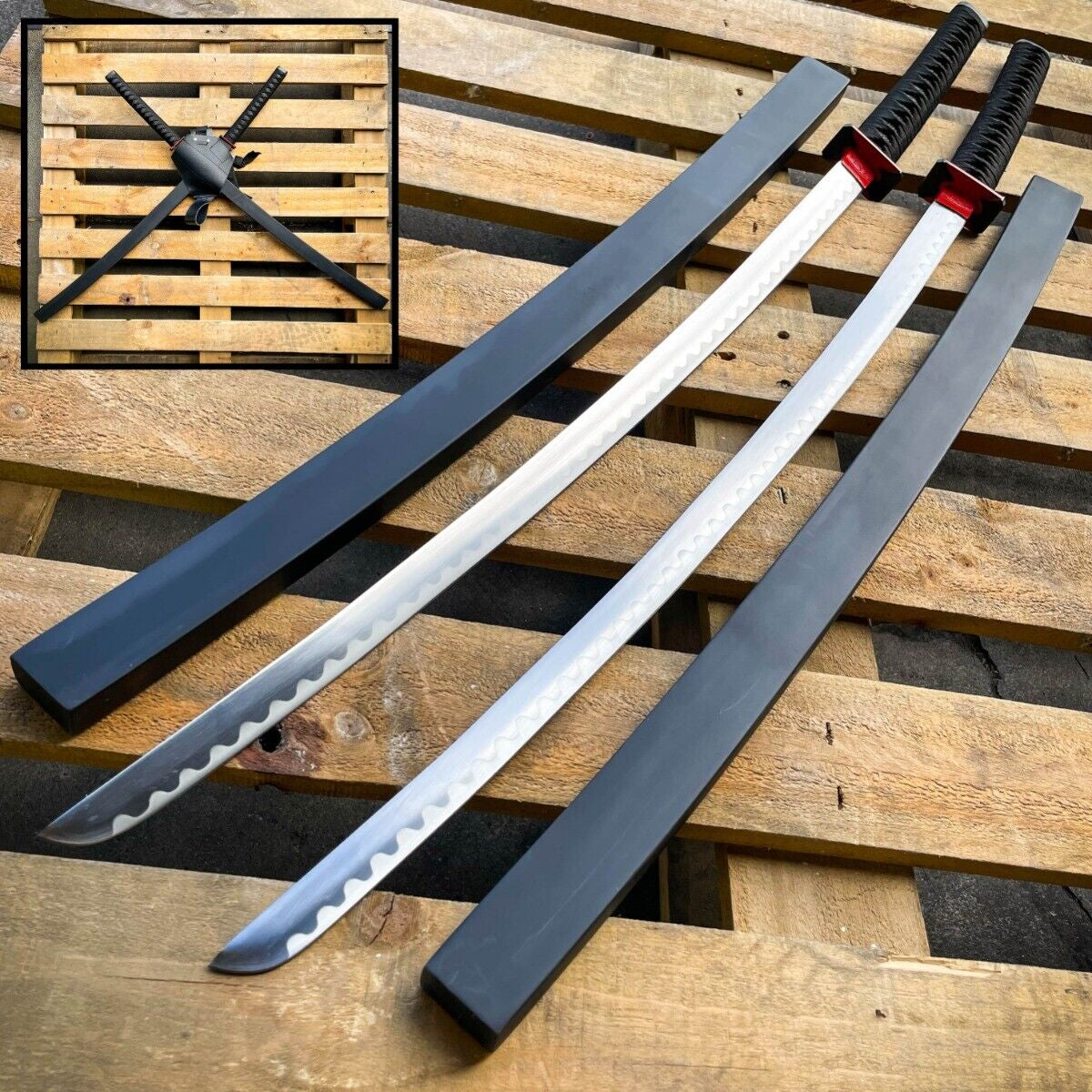 Deadpool Twin Katana Sword Carbon Steel Samurai Swords with Red Tsuba
