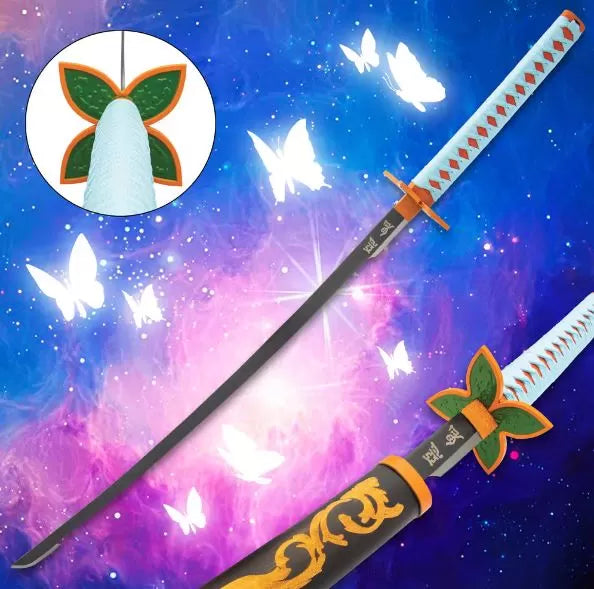 Shinobu Kocho's Insect Hashira Nichirin sword replica from Demon Slayer featuring a slender katana blade with a butterfly-themed guard.